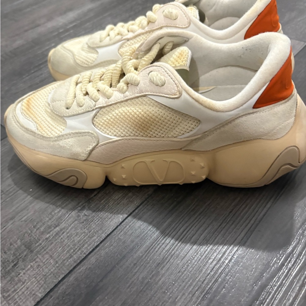 Valentino Garavani Cream and Orange Sneakers